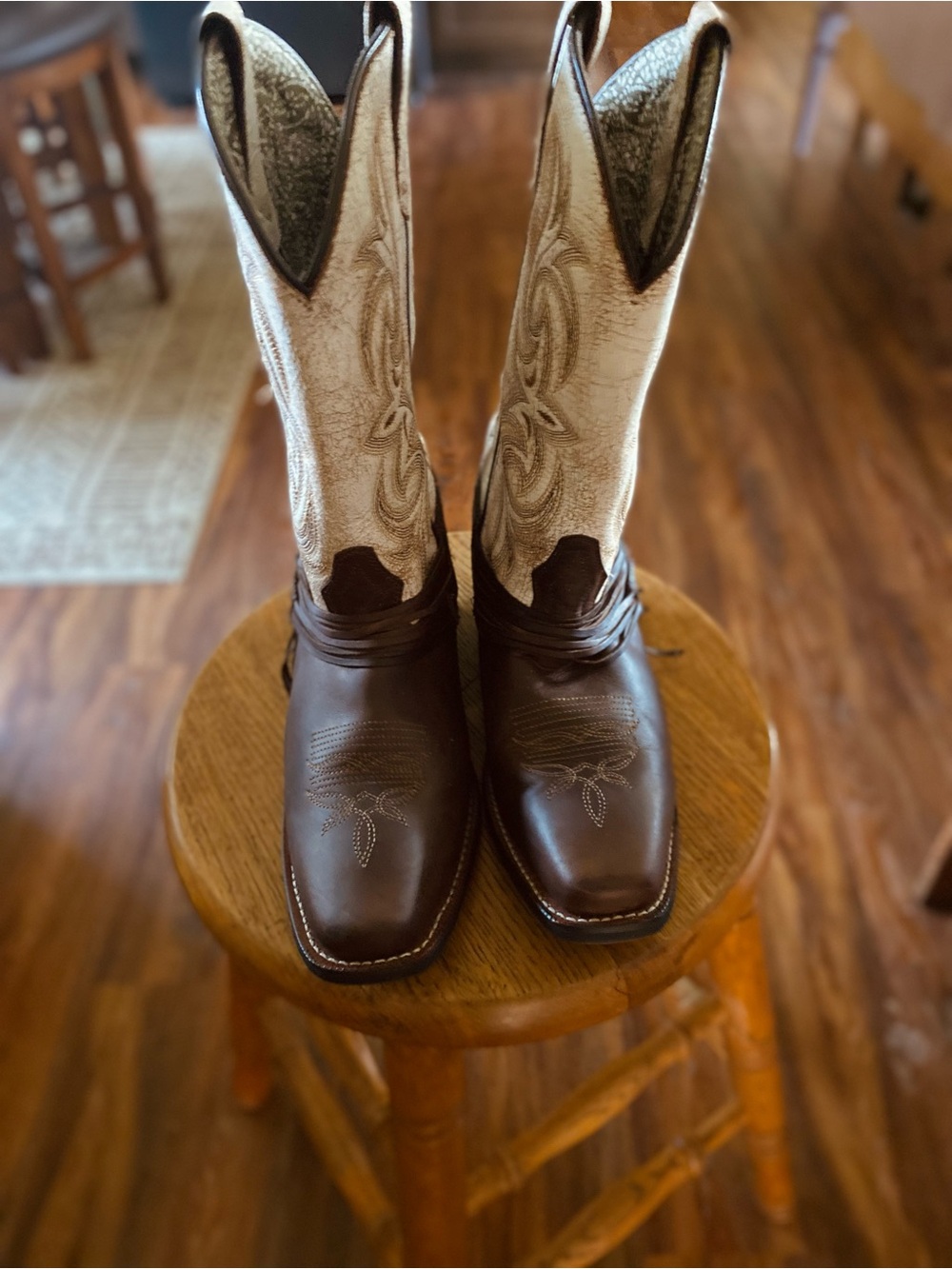 Laredo Brown Foot with Cream Embroidered Shaft Women’s Western Heeled Boots